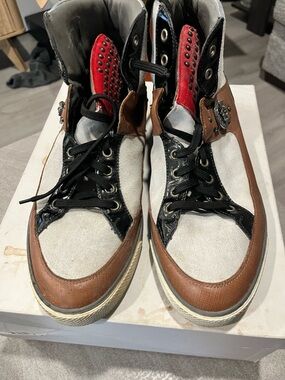 Versace Men's High-Top Sneakers in Brown, Black & Red